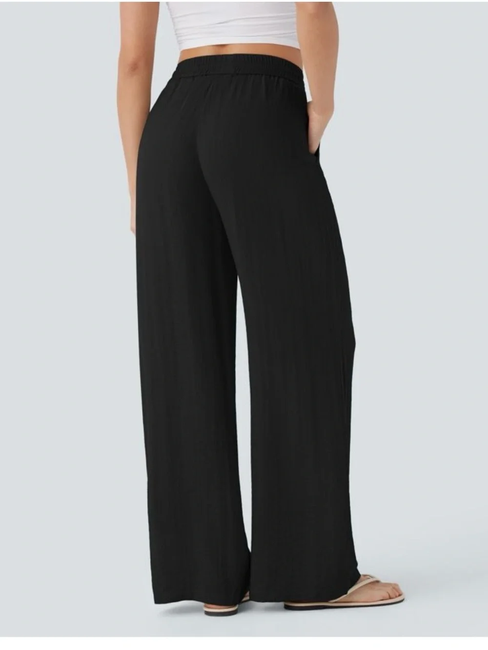 Halara NWT XL High Waisted Wide Leg Baggy Casual Linen Feel Black Pants